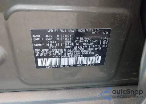 2017 Subaru Outback 2.5I из США, поврежденный, VIN 4S4BSAAC4H3297507